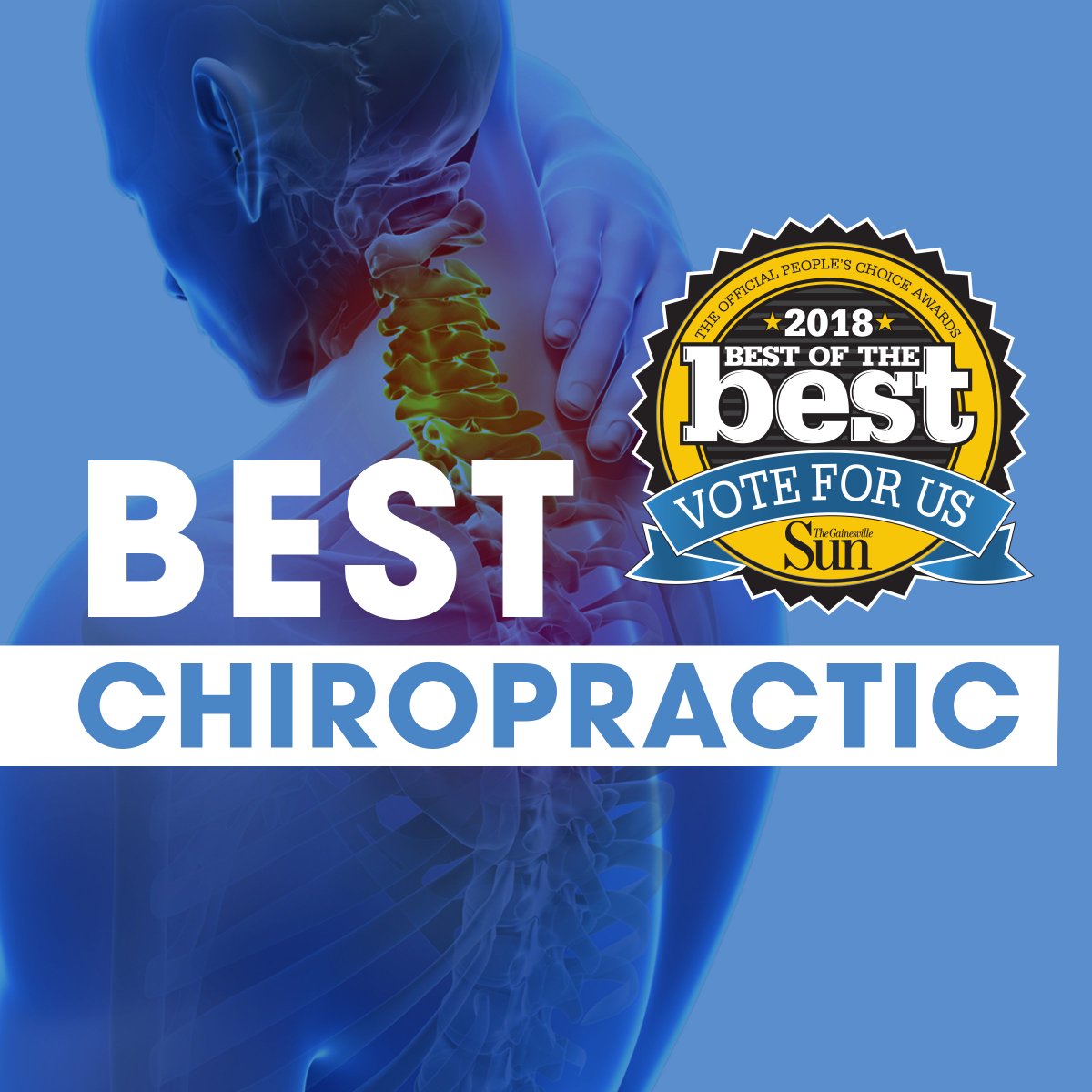 chiropractor352's tweet photo. WE NEED YOUR HELP!

Patients, friends and family. We would greatly appreciate if you could take a minute to vote for Absolute Health Chiropractic in Gainesville’s Best of the Best 2018! 

https://t.co/xEp41Ma2Eg

Click the link above or image below to cast your vote. Thank you! https://t.co/Txju7p0ekK