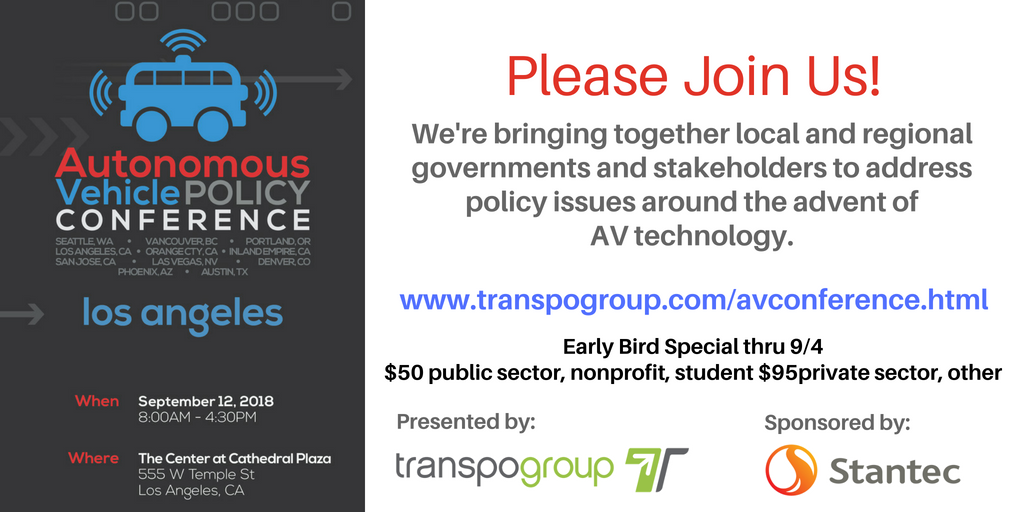 ryanthomsnyder1's tweet photo. We're delighted @Stantec is our sponsor for our upcoming #autonomous vehicle policy conference in downtown LA on 9/12 presented by @TranspoGroup - wont you join us? Early bird pricing thru 9/4: https://t.co/RiuoNXaf6X #Driverless #AV https://t.co/rHWuU91Y6g