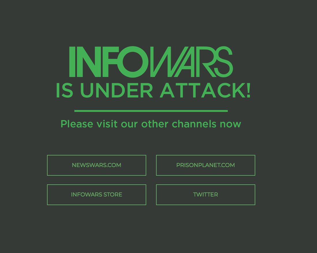 _USELINK_'s tweet image. #StartGo / RT @oliverdarcy: Unclear what is going on over at InfoWars, but the website has been unavailable all day (possible DDoS attack). Now users are being greeted by this message when they visit.