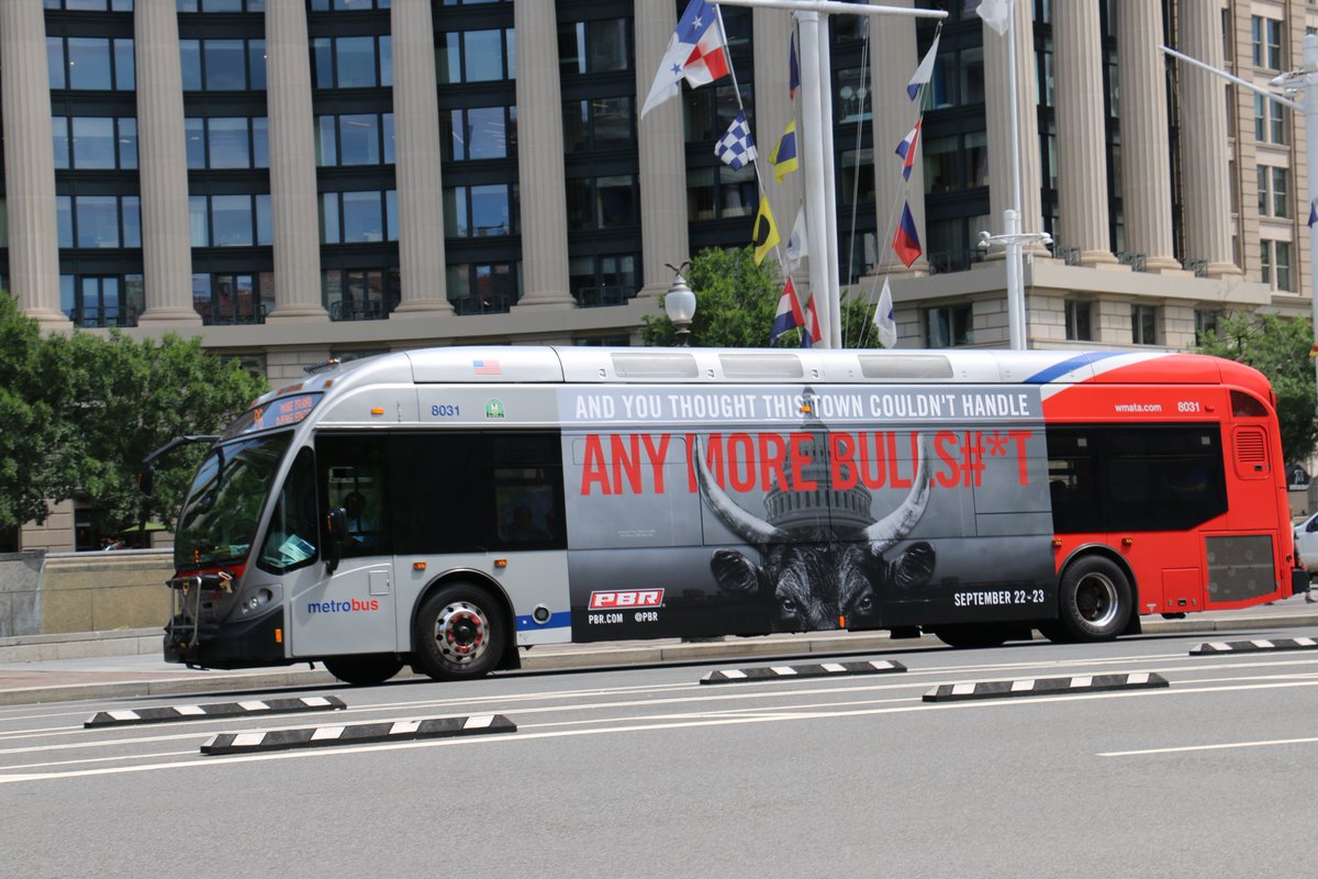 pbrceo's tweet photo. Whether you’re on the left or right, everyone can agree on one thing, and PBR is addressing it with tongue firmly planted in cheek to promote our upcoming event in Fairfax on Sept 22-23.
We’ve got 18 super king buses and 250 DC Metro subway cars carrying this fun PBR message. https://t.co/wykathqjgq