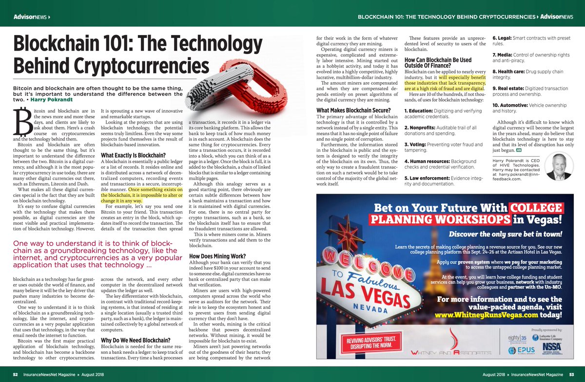 Thank you <a href="/InsNewsNet/">InsuranceNewsNet</a> for including us in your August edition! Check out <a href="/PokrandtHarry/">Harry Pokrandt</a>'s latest article where he explains the 101 behind Blockchain technology. issuu.com/innm/docs/innm…