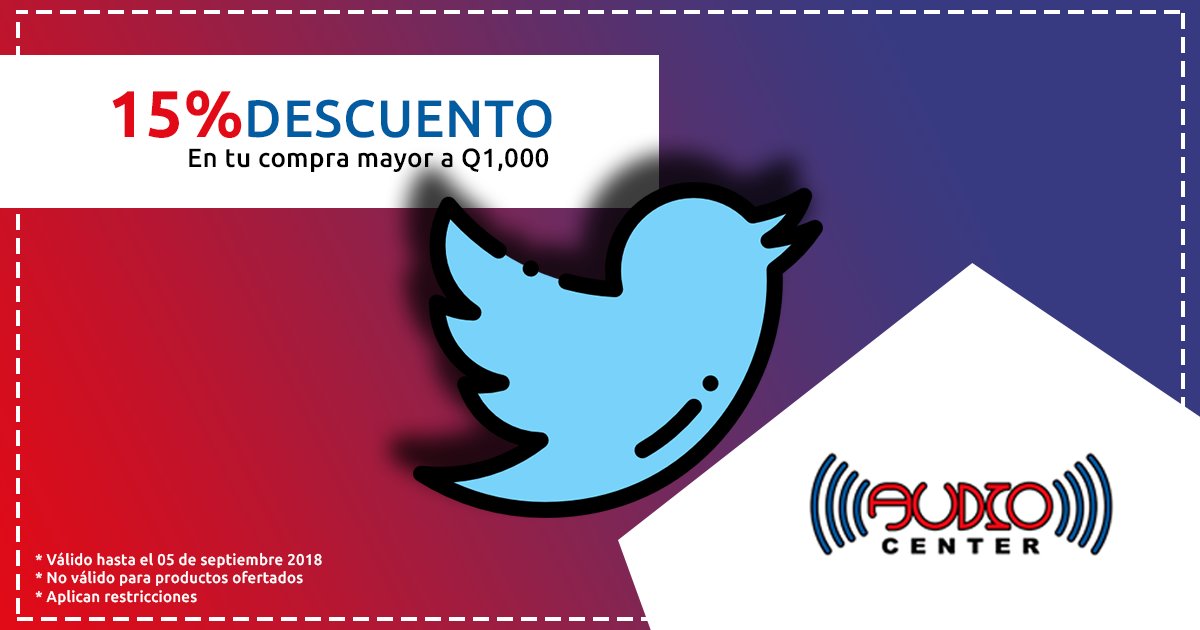 AudioCenter_GT's tweet photo. 🎉Cupón especial para todos nuestros SEGUIDORES 🎉 para canjearlo solo sigue las siguientes instrucciones: #PasiónPorElAudio

1️⃣ Retwittea esta publicación ahora
2️⃣ Debes ser nuestro seguidor en Twitter
3️⃣ Muestra el cupón a tu vendedor en nuestras tiendas https://t.co/6HpK4s3NVE