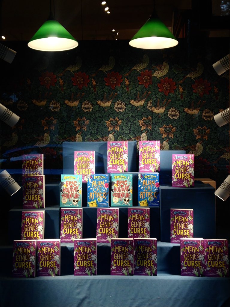 Walker_Becky's tweet photo. What a fabulously fun evening celebrating the launch of the tremendous third #EddyStone, from genie-uses @authorscherry and Francis Blake. Smiles galore, a spectacular cake and one very talented author / illustrator duo - go, Eddy! https://t.co/Q7A21yAq3f