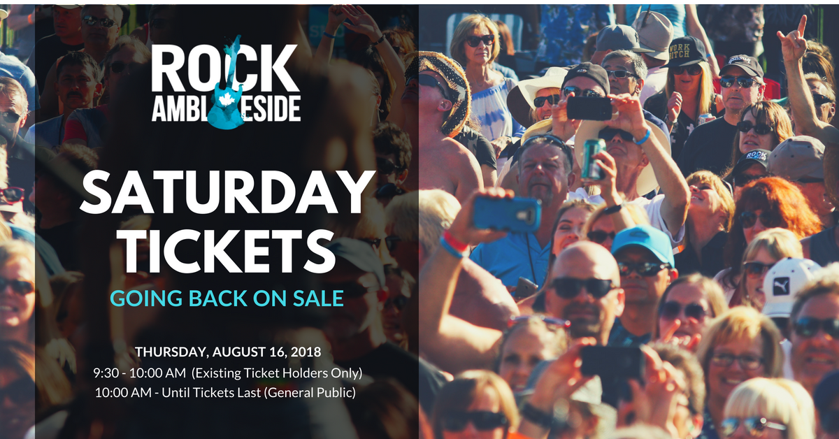 SATURDAY TICKETS for @RockAmbleside is going BACK ON SALE this THURSDAY, AUG 16, 2018.

General public sale starts at 10:00 AM: bit.ly/2018rockambles… 

Existing ticket holders can purchase the tickets starting 9:30 AM. Please check your email for your EXCLUSIVE ticket link.