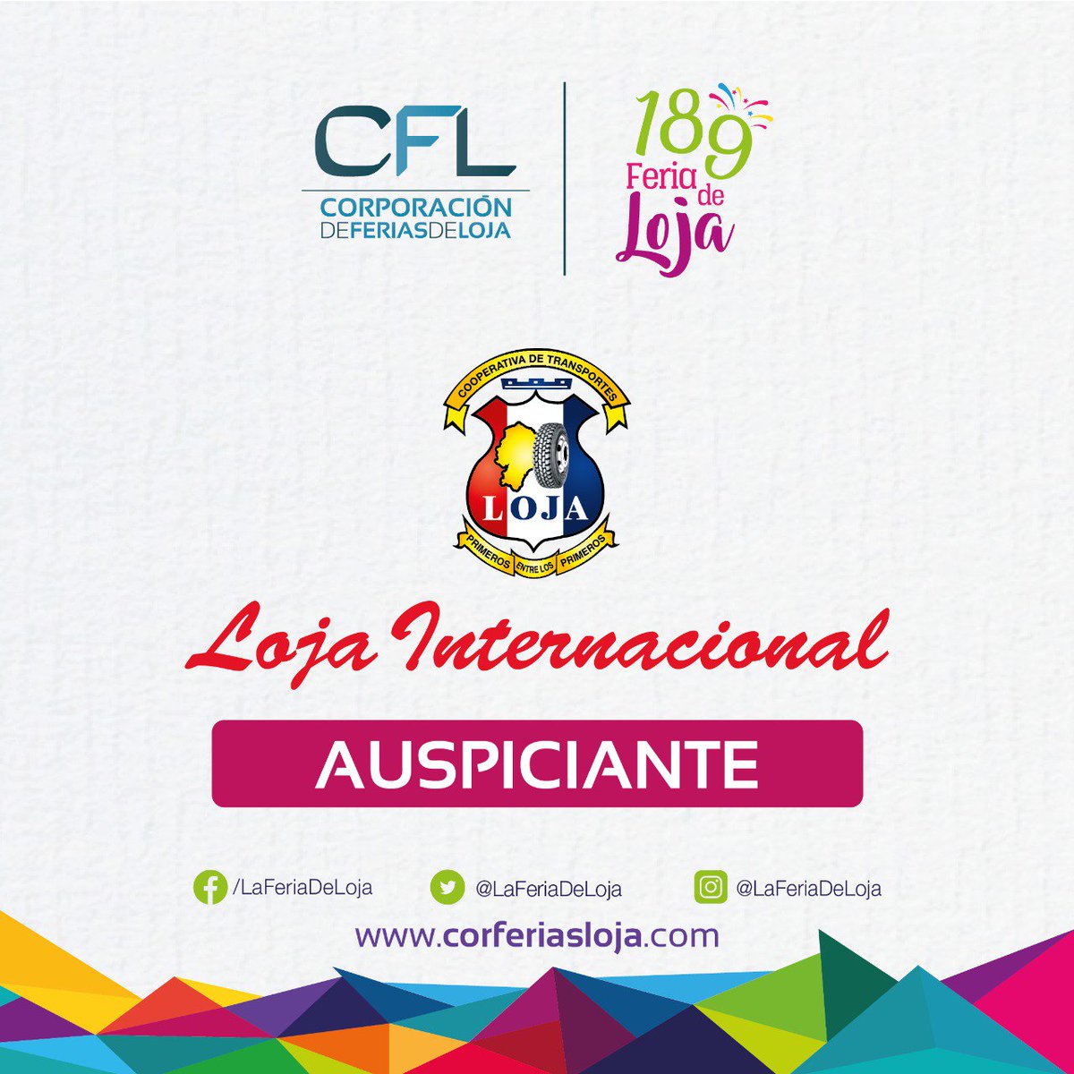 Trabajamos en la promoción de la edición 189 de <a href="/LaFeriaDeLoja/">Feria de Loja 🎡</a>, la <a href="/CooperativaLoja/">Cooperativa Loja</a> se suma a nuestros auspiciantes en el marco de la difusión de nuestras actividades. 
#LojaEstáDeFeria🎡