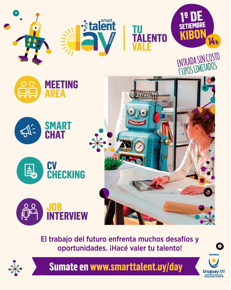 Se viene un evento amigo: La tercera edición de Smart Talent Day! 
Sábado 1 de setiembre de 14 a 19 horas en Kibon. <a href="/SmartTalentUY/">Smart Talent UY</a>