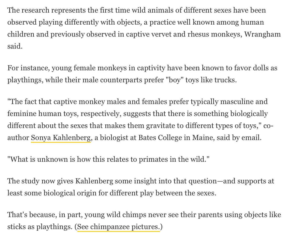 SteveStuWill's tweet photo. Chimp "Girls" Play With "Dolls" Too—First Wild Evidence [2010] https://t.co/VsbZUifc7w

This "suggests there is something biologically different about the sexes that makes them gravitate to different types of toys"

Original Article: https://t.co/RWQ7xNSX26 https://t.co/ngXqtUVkSC