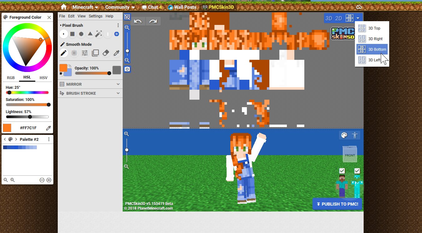 PlanetMinecraft on X: Have you noticed the new features on PMCSkin3D? The  recent update includes 2D AND Hybrid modes for editing texture directly,  and a new mirror mode for drawing through the