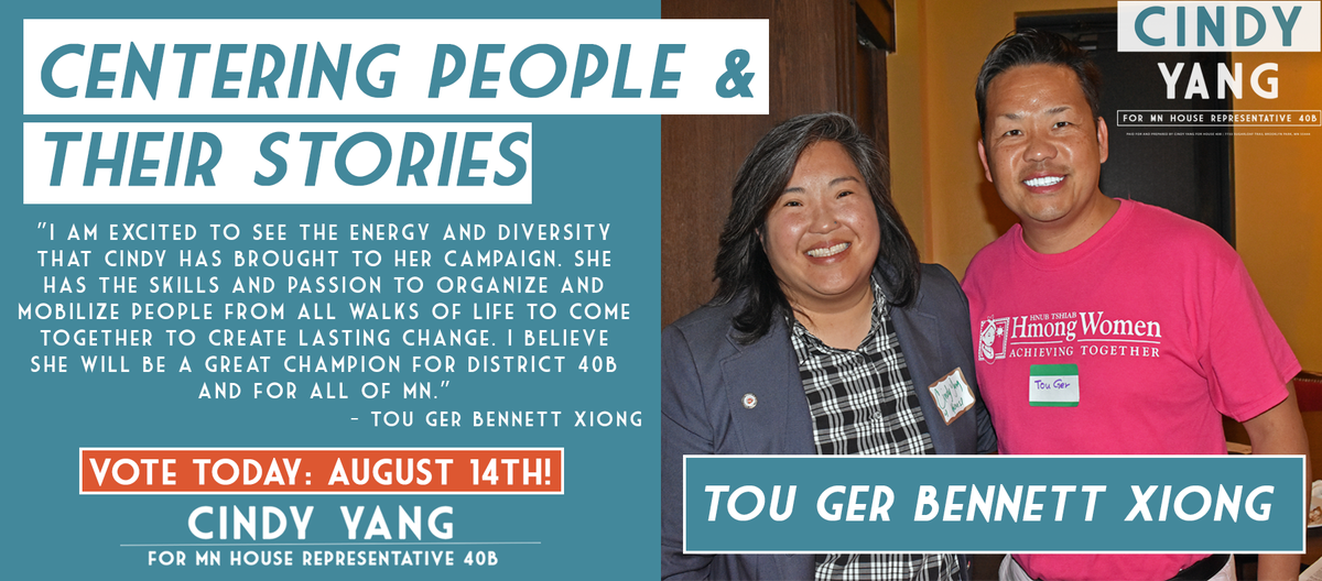 Cindy4House's tweet photo. Thank you, Tou Ger Bennett Xiong for your encouraging words and leadership in the community!

#Vote #Cindy4House #MNPrimary #PrimaryElectionDay https://t.co/C5wErDzBkW