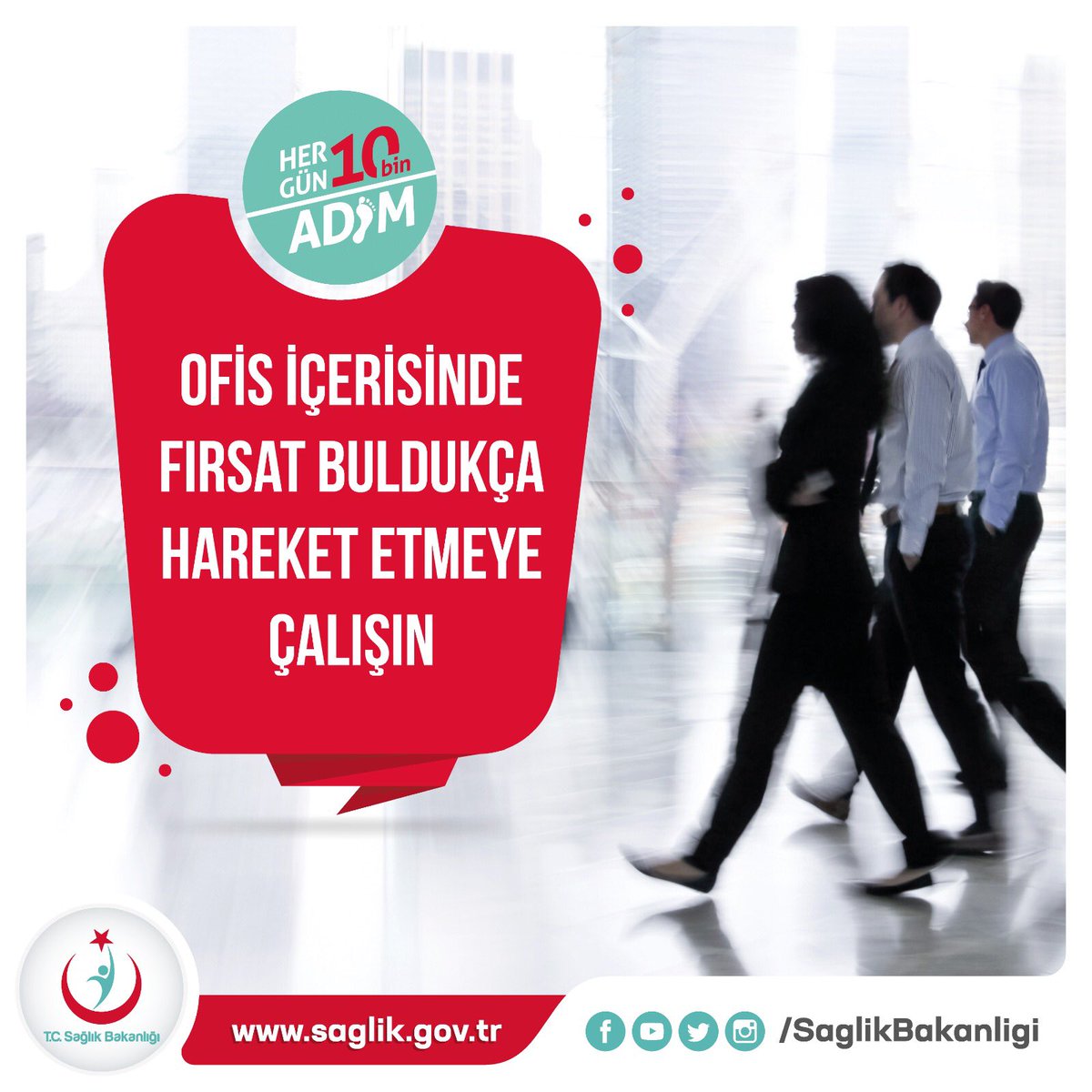 saglikbakanligi's tweet photo. Ofis içerisinde fırsat buldukça hareket etmeye çalışın.

Uzun süre oturarak hareketsiz çalışmak kas ve kemik hastalıklarına neden olabilir.  #HerGün10BinAdım https://t.co/JfoQa7NKUo