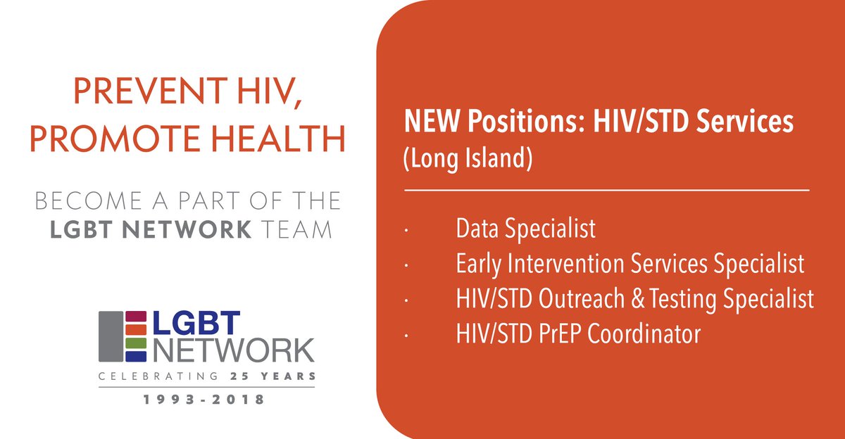 NYLGBTNetwork's tweet photo. Come join our team! The @LGBTNetworkNY is seeking 4 HIV/STD Specialists to conduct HIV testing and STD screening services, PrEP outreach, data collection and more. Apply at https://t.co/0FKLw8TJdQ #stayhealthy #HIVtesting #STDscreening #PrEPtalk #JobOpening https://t.co/XZHE5q6d1u