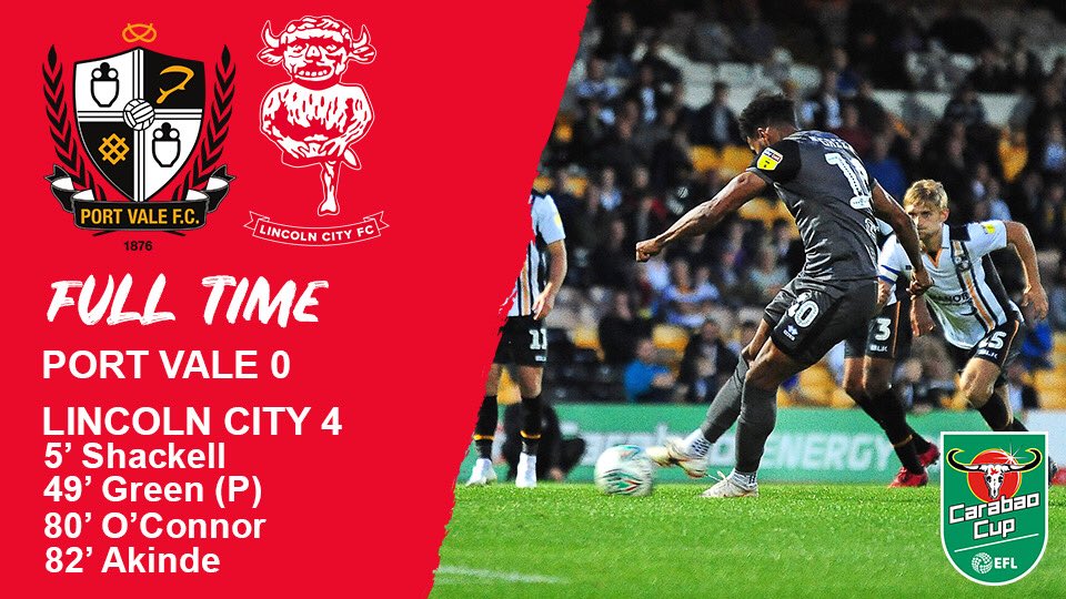 LincolnCity_FC's tweet photo. FULL TIME:
The Imps progress to the next round of the @Carabao_Cup with a dominant victory at Vale Park!
#ImpsAsOne π΄βͺοΈ https://t.co/xEf4rGcvme