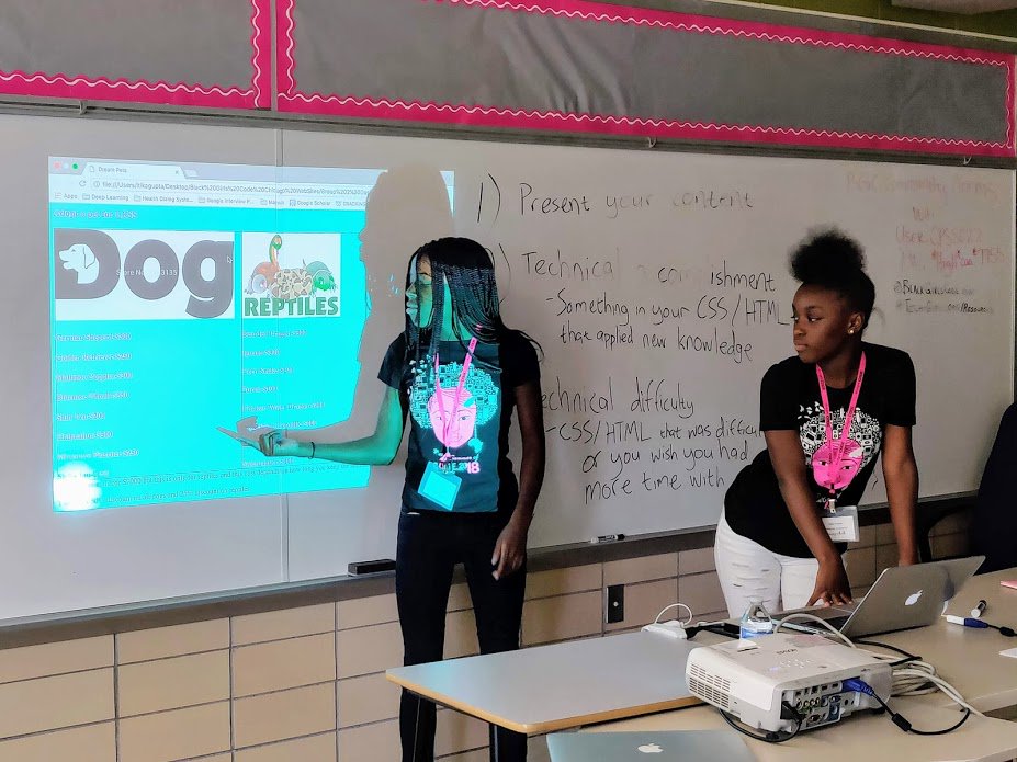 BlackGirlsCode's tweet photo. A few Chicago campers weren't able to present their website last week so they presented to the class today! @CapitalOne #BGCSummerofcode2018 https://t.co/ChGu5BfiRW