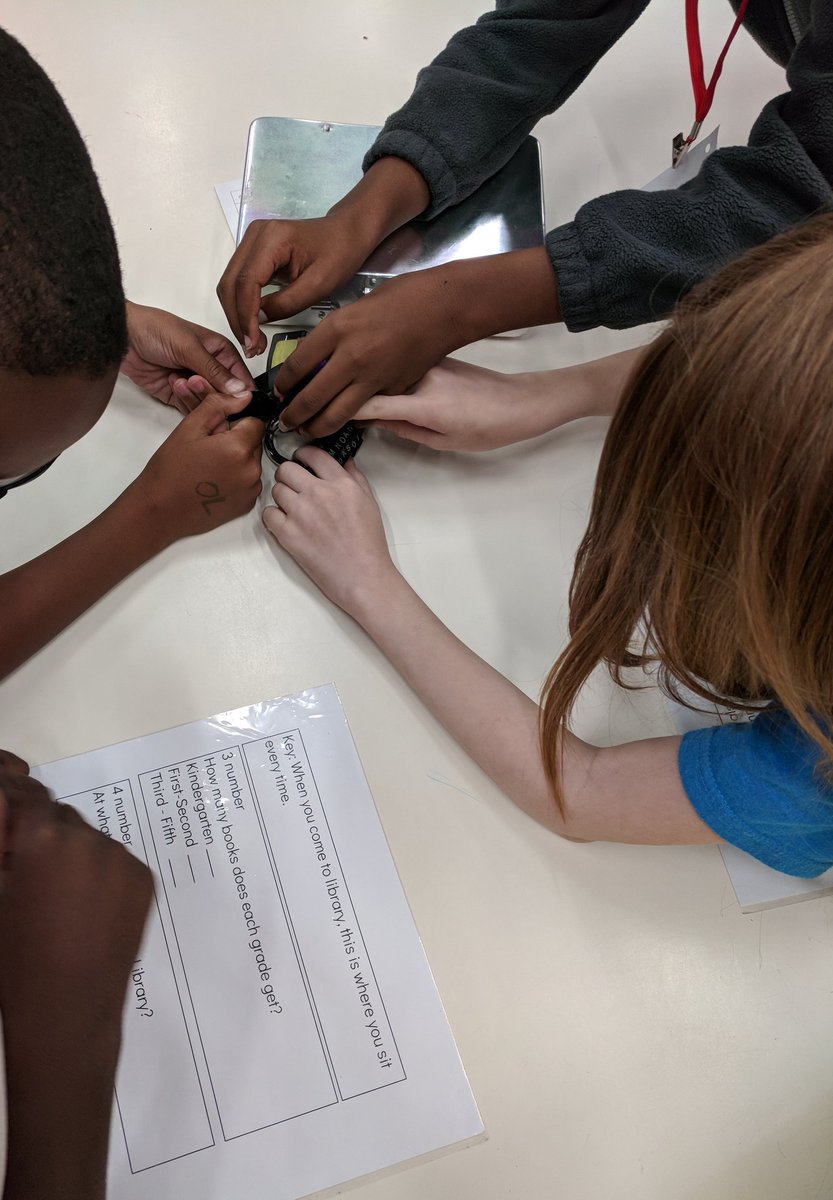 mshamlib's tweet photo. Crack the code: Making 5th grade library orientation ultra engaging with Breakout Boxes. #scslibraries https://t.co/OLT4uqZkhR
