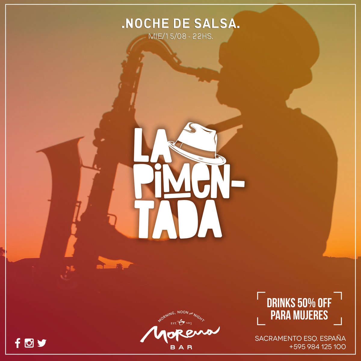 MorenaBar_Py's tweet photo. Aprovecha el feriado para disfrutar de nuestra noche de Salsa.

Reservas al 0984 125 100 https://t.co/iIgli5Yghn