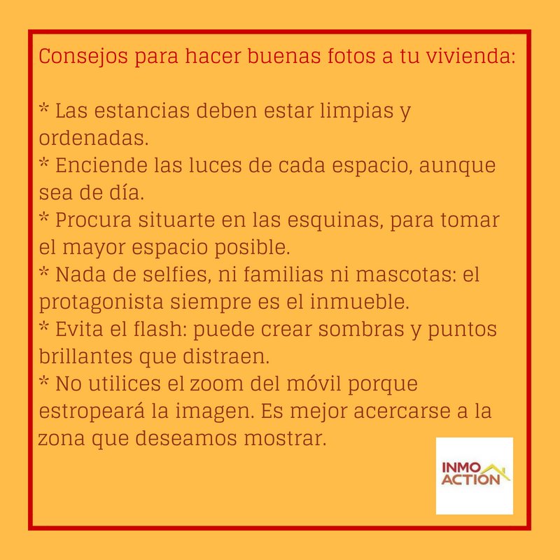 Para anunciar y vender tu #vivienda, las fotografías son muy importantes.
En #Inmoaction queremos darte algunos consejos, para obtener buenas fotos del #inmueble.
#Inmobiliaria #BienesInmuebles #AgenciaInmobiliaria #Inversiones #AgenteInmobiliario #Valencia