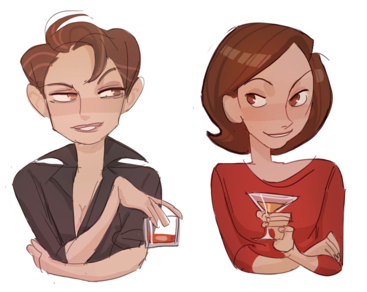 hattersarts's tweet image. helen in suits discussion on the discord morphed into helen in JANEWAY suit and wow ive never been more gay. plus some ferry doodles. im still weak for evelyn and styled hair