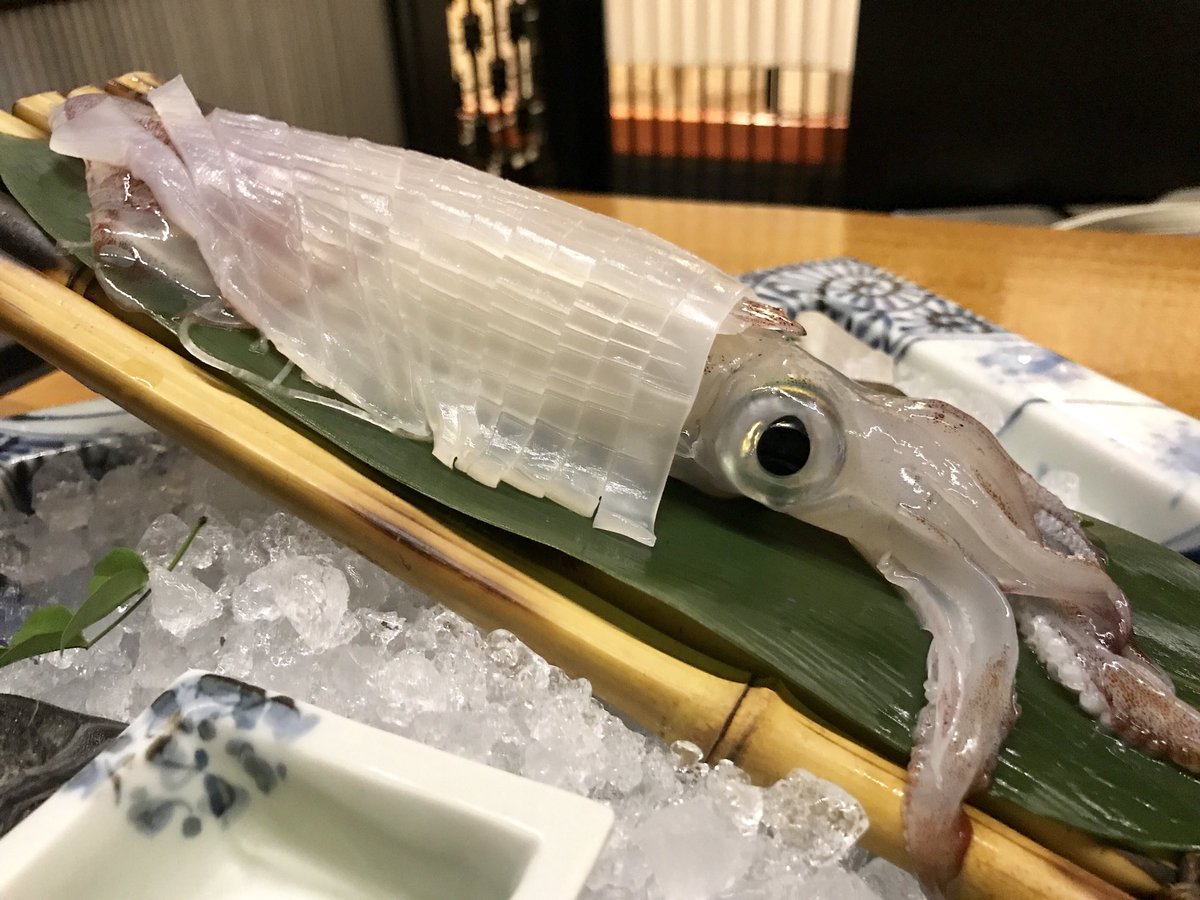 たべ めぐみさんのツイート 元バイト先の別館になえと呑み 福岡 表邸 大名別館 食べたかった イカの活き造り コリっと食感がたまりません 後造りはイカ墨を使った 黒の天ぷらや 塩もつ鍋など 個性のある表邸お料理を堪能