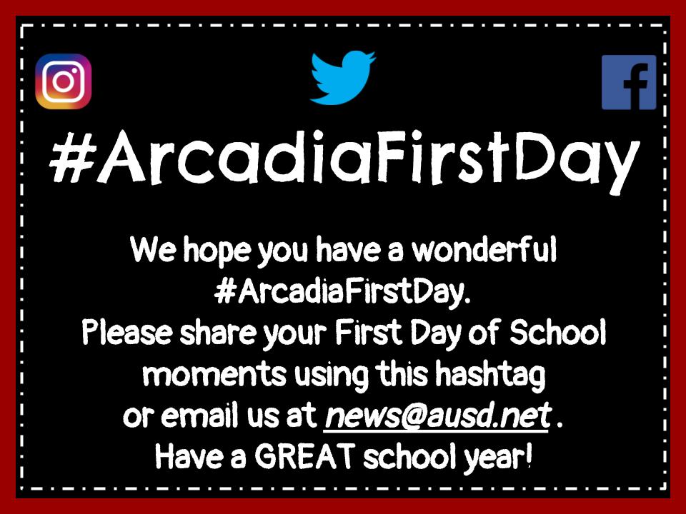lantonha's tweet photo. π₯Don't forget to use #ArcadiaFirstDay to share your favorite moments from your First Day back to school this week!
@ptsa_ahs @FirstAveMS @FirstAvePTSA @FoothillsMS #DanaMS @CaminoGrove #BaldwinStocker #HugoReid #HighlandOaks @LongleyWayPta #HollyAve @TheRanchAUSD @RanchoLC_AUSD https://t.co/CiyzR3tN00