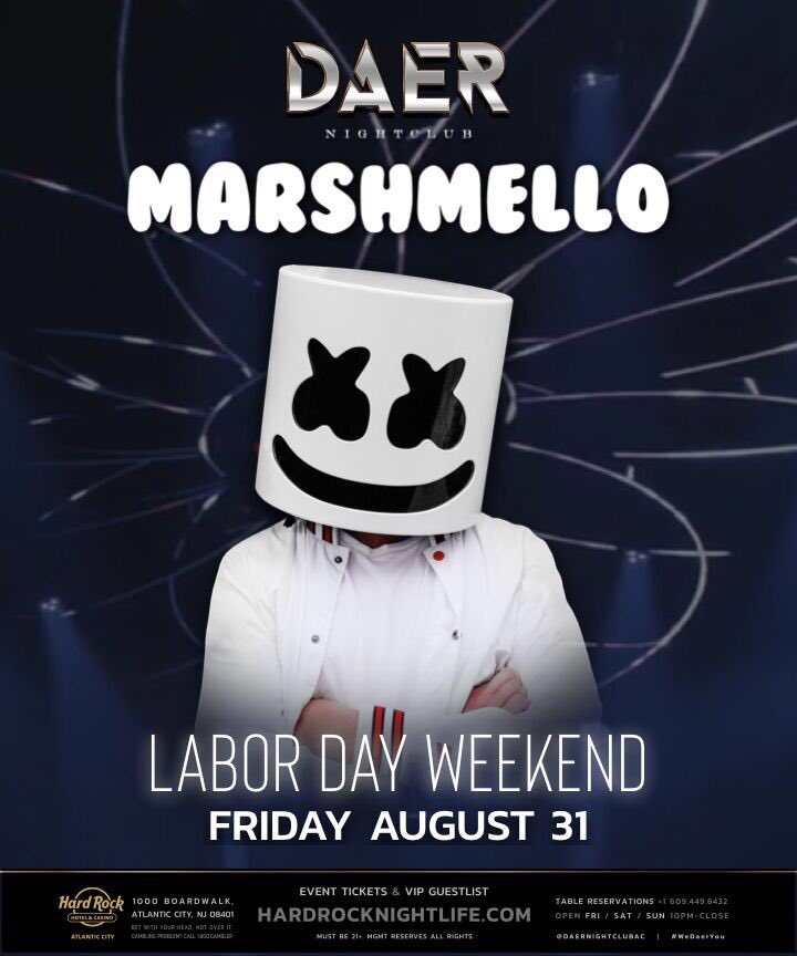 New Show: <a href="/marshmellomusic/">marshmellomusic</a> will play <a href="/daernightclubac/">Daer Nightclub AC</a> in Atlantic City on 8/31