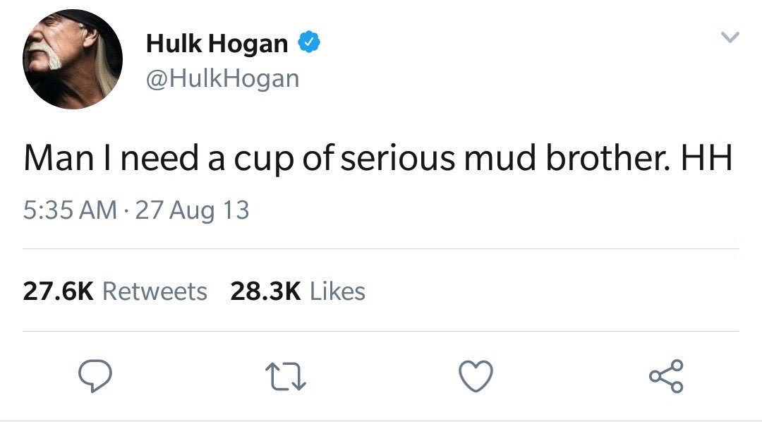 fuldstændig fordrejer Surrey polteageist drinking from a cup on Twitter: "I know hulk hogan signs off  his posts with HH because that's his initials but I can't help but hear it  in my mind as