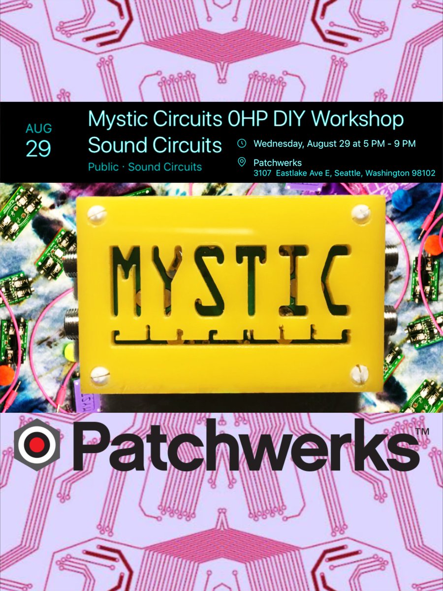 patchwerks_'s tweet image. Join us at #Patchwerks on Wednesday, August 29th, 5-9PM, for #MysticCircuits 0HP #DIYWorkshop at #Sound #Circuits. Build your very own #0HP #DIY #modular #synthkit with Eli Pechman from Mystic Circuits. 👇
facebook.com/events/1663318…

Get your 0HP kits today!
 store.patchwerks.com/item/mystic-ci…