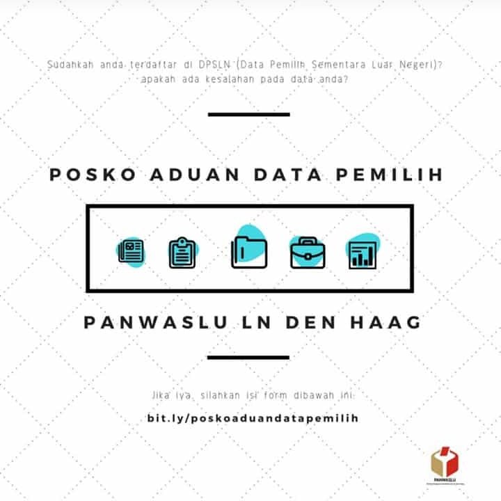 ln_den's tweet photo. Jika Anda belum terdaftar untuk Pemilu 2019 atau ada kesalahan dalam penulisan data Anda, silahkan beritahukan pada kami dengan mengisi formulir melalui link berikut: https://t.co/o2eoiS6OLV

Salam,
Tim Panwaslu LN Den Haag https://t.co/c7C4QNeC4r https://t.co/Bt6xoe4Ejz