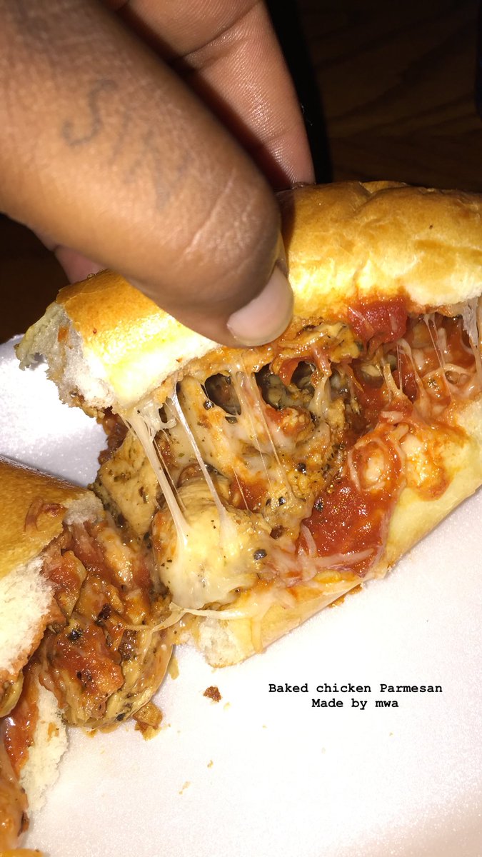 joneseffectlive's tweet image. Baked Chicken Parmesan sandwich