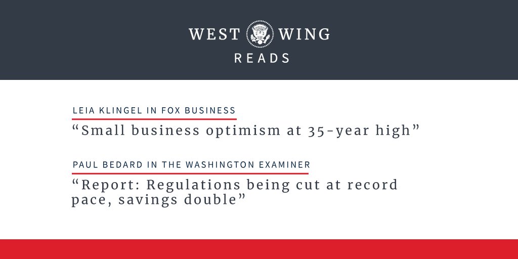 WhiteHouse45's tweet image. American small business owners report the highest optimism in decades while setting records for job creation and hiring, Leia Klingel writes in Fox Business.

Read more in tonight's West Wing Reads: 45.wh.gov/8V3xFi