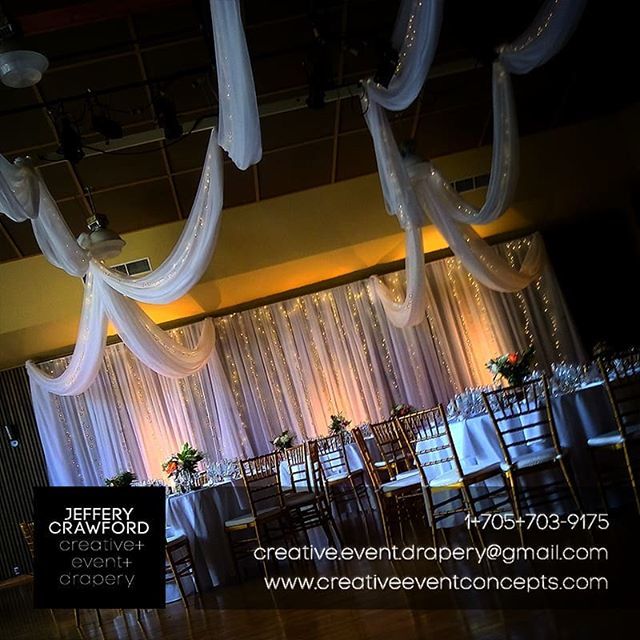 cr8eventdrapery's tweet photo. twinkle light backdrop with twinkle light ceiling swags at the #PortCarlingCommunityCentre #portcarling #Muskoka #Toronto #EventDrape #EventDrapery #TentDraping #CeilingDraping #Backdrops #WeddingBackdrops #Chuppahs #ChairCovers #Lighting #AisleRunners #EventCarpet #Design #… https://t.co/t8V64euskz