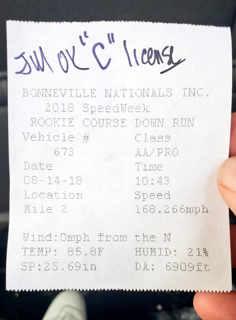 JRHildebrand's tweet photo. Hopped in this '68 Camaro with a gnarly big-block for some licensing passes today. So awesome! Got E, D, C, and B done, she'll definitely go 200+ so we'll go for A tomorrow. Maybe AA if I can find a 250+ loaner... ๐ค
#Bonneville #SpeedWeek2018 https://t.co/puSMHOHlZc