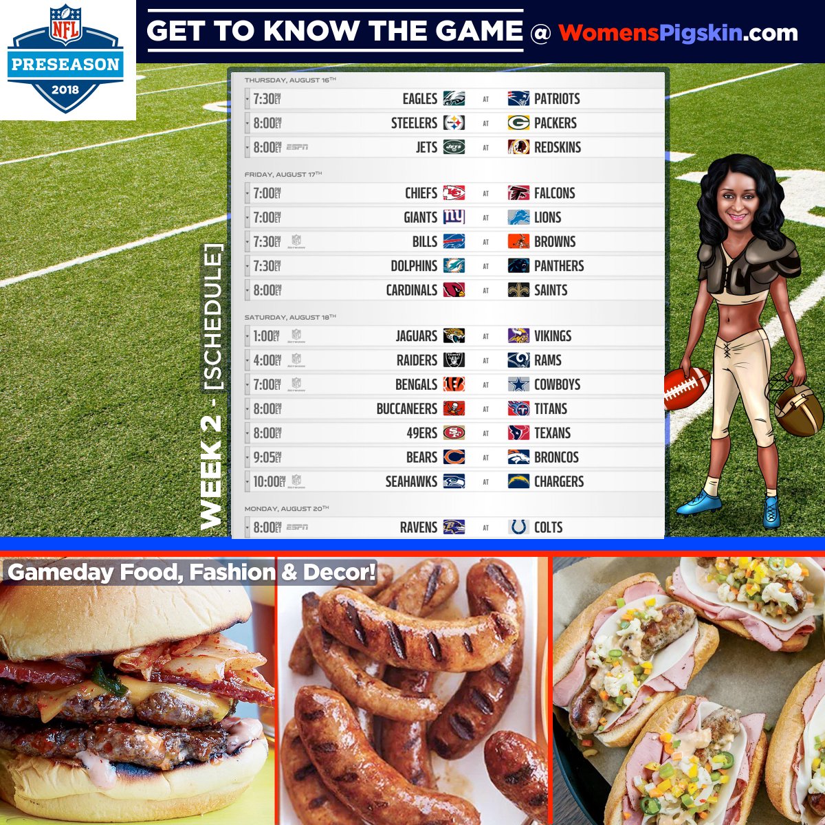 Womenspigskin's tweet photo. @WoemensPigskin #WomenKnowFootball Get to know the game plus #GameDay #food, #fashion and #decor. #collegefootball #football #NFL #womensfootball #footballmom #fans #footballdad #preseason #NFLPreseason #fallandfootball https://t.co/rTsWt64T2l