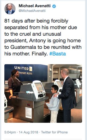 LOrion's tweet photo. MT @MichaelAvenatti 81 days from SEPARATION Antony getting on flight to Mother in #Guatamala .
#Basta
#CrimesAgainstHumantiy #ShunICE #ShunICE ALL #TrumpAdmin #TrumpOrg #TrumpCrimeFamily ARE INDELIBLY TAINTED BY you STENCH #CapoTRUMP SEE @RuthMarcus #WaPo @maddow @parenting https://t.co/jdJagRpVfR