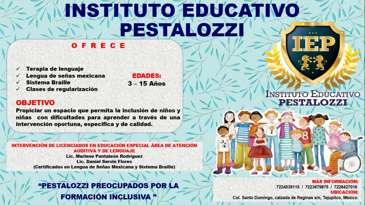 DanielServinFl's tweet photo. Amigas y amigos les invito a inscribir a sus hijos e hijas con nosotros al Instituto Educativo PESTALOZZI. 
Ven y conocenos!!
Somos tu mejor opción!! https://t.co/Ya67NFGAEZ