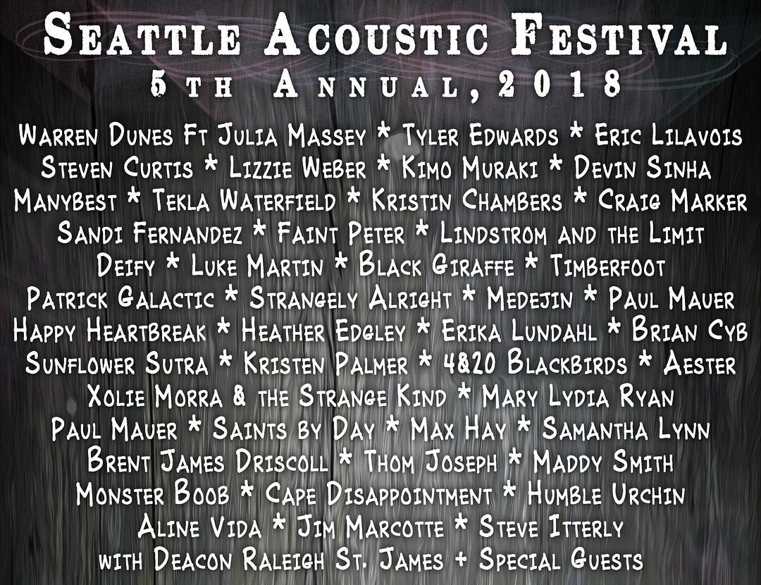 The 5th annual Seattle Acoustic Festival is just over a week away! Come out to <a href="/APCCSeattle/">All Pilgrims Christian Church</a> on Aug 24th &amp; 25th for an amazing lineup of local musicians! Thanks to our sponsors! <a href="/verityseattle/">Verity Credit Union</a> <a href="/CityofSeattle/">City of Seattle</a> <a href="/RainCityCollect/">Rain City Collective</a> <a href="/LondonToneMusic/">London Tone Music</a> <a href="/CascadiaSeattle/">CascadiaNow Seattle</a> #Seattle #music
