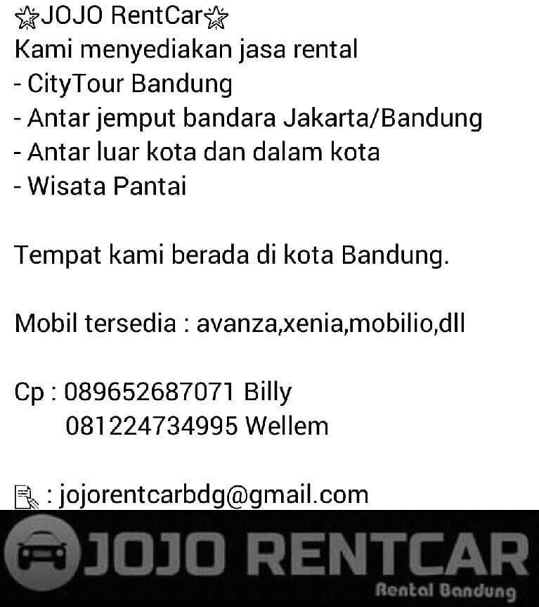 ramschiebill's tweet image. 🌟JOJO RentCar🌟
Kami menyediakan jasa rental 
- CityTour Bandung
- Antar jemput bandara Jakarta/Bandung
- Antar luar kota dan dalam kota
- Wisata Pantai

Mobil tersedia : avanza,xenia,mobilio,dll

Cp : 089652687071 Billy
        081224734995 Wellem