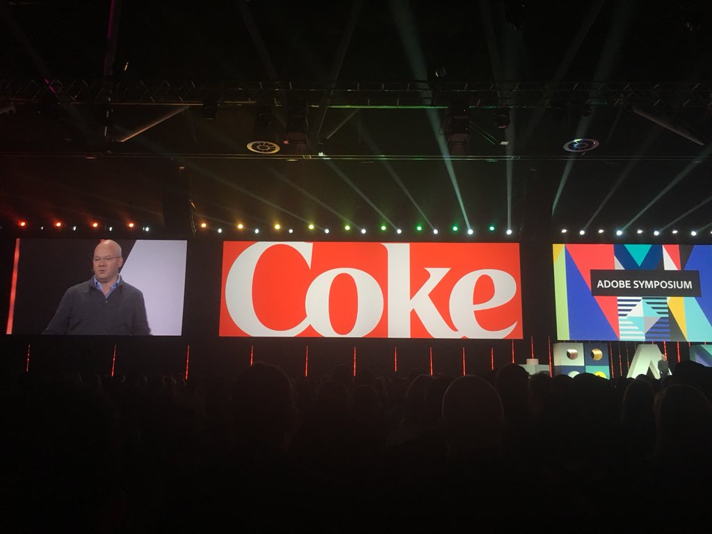 marcooda's tweet photo. Coke is on a path of digital transformation. One key pillar is the “ability to disrupt ourselves before others do” David Godsman - CDO of CokeCola  #AdobeSymp https://t.co/xC6oFy3Ogx