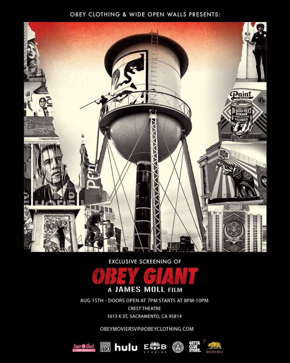 If you’re in #Sacramento tomorrow come check out #ObeyGiant screening FREE! I’ll be doing a Q&amp;A afterward. Details in the flyer!

RSVP here: obeymoviersvp@obeyclothing.com