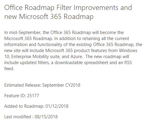 Say hello to the #Microsoft365 roadmap starting in September, when it replaces the #Office365 roadmap! Not only that it will come with an official RSS feed!