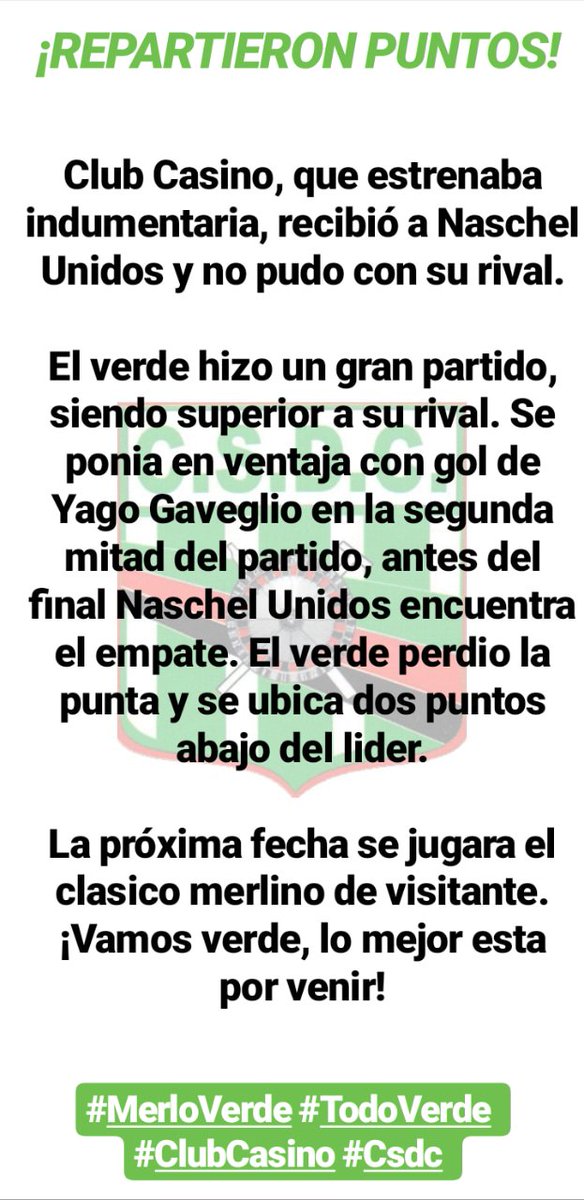 ClubCasinoSL's tweet photo. #MerloVerde #TodoVerde 
#ClubCasino #Csdc https://t.co/tXmzv5p9g4
