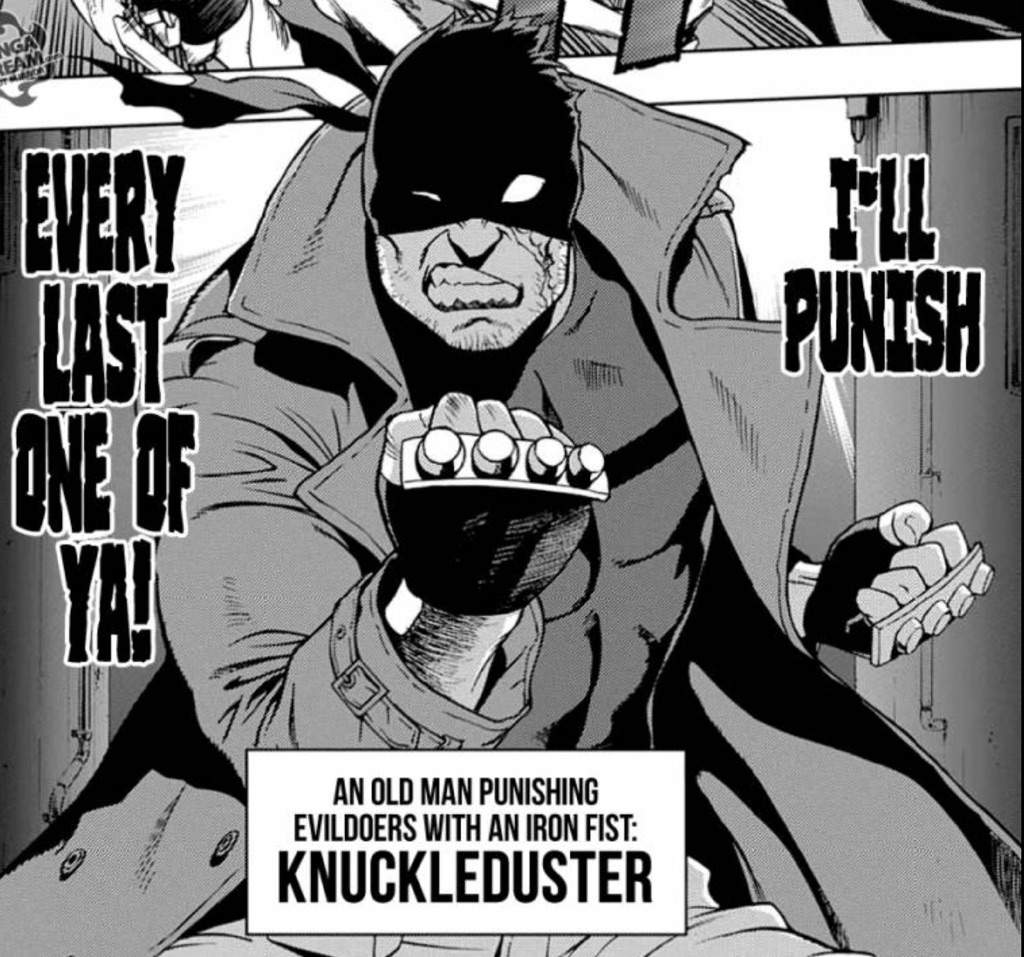 QuirklessChamp's tweet image. • The vigilante known as "Knuckleduster"

• Quirkless. That doesn't mean he's a pushover, far from it. 

• Loves a fight. The stronger the opponent, the better. 

• Grumpy exterior but very caring and good hearted at his core.

• RT so he can clean up your neighborhood!