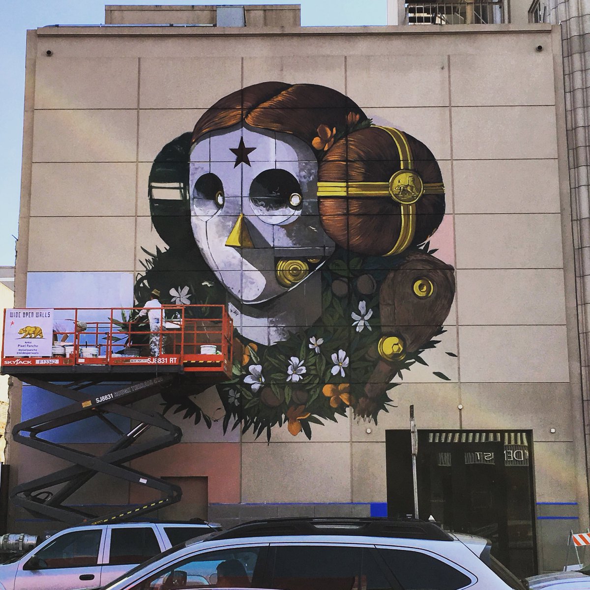 New mural by Italian artist @pixel_pancho coming to life on J Street in downtown Sacramento. #wideopenwalls916
