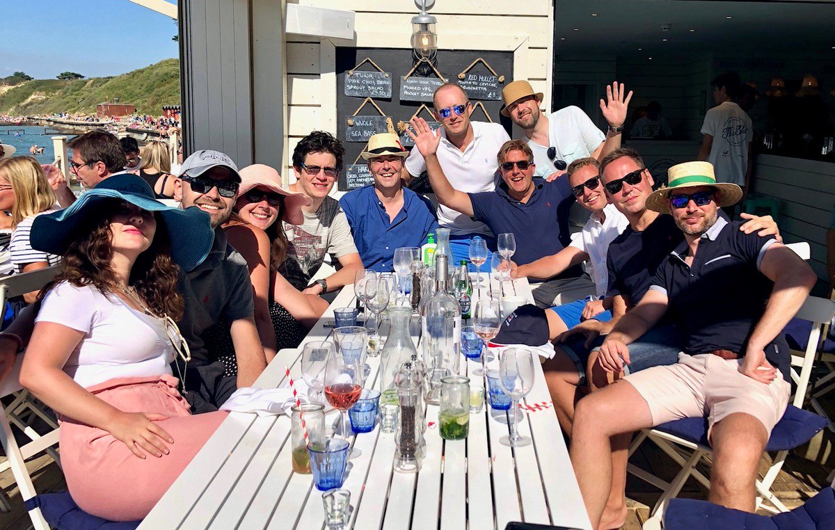 SimonFClark's tweet photo. #teamlunch at The Hut on the Isle of Wight.....its good to get out of london, get away from #theperformancezone and get together as a team. Getting back by boat after all that Rose was amusing! https://t.co/OmQ91m7sPq