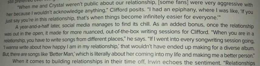 5SOS_Updates_LA's tweet photo. Para @AltPress Michael confirmo que Better Man habla sobre la llegada de Cristal a su vida (y su relación)"... Pero hay canciones (en el álbum) como 'Better Man' que es literalmente (trata) sobre ella entrando a mi vida y haciendo una mejor persona " -Cute😭😳, -Díaz - https://t.co/ol1By03l5h
