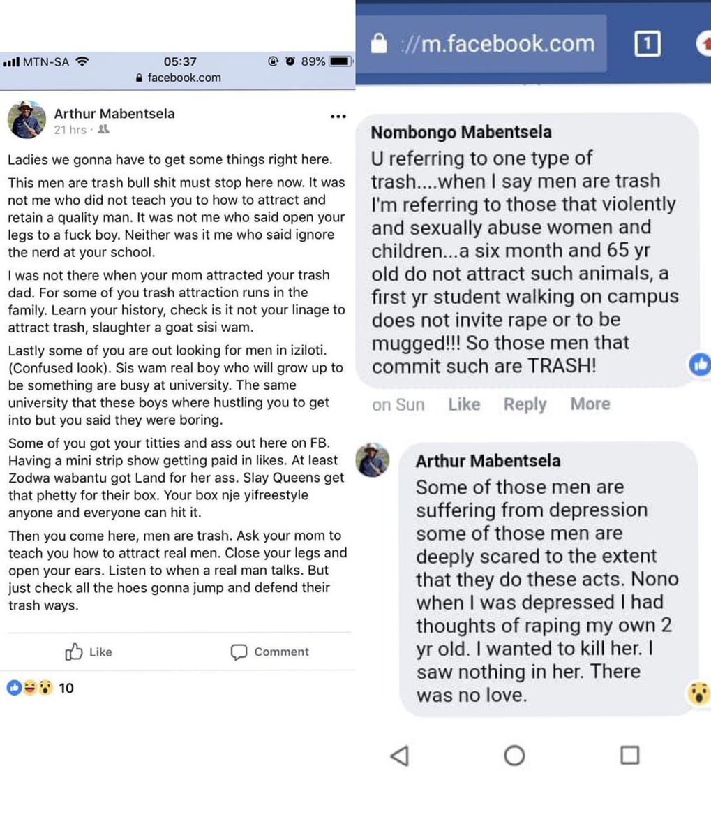 KofifiFM_972's tweet image. The facebook post and comment allegedly shared by the University of Capetown Lecturer, Arthur Mabentsela. #EmpowermentHour #ArthurMabentsela