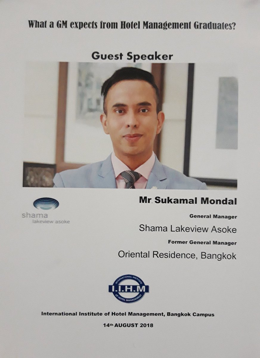 ChakriYuva's tweet photo. General Manager #ShamaLakeview_Asoke Mr Sukamal Mondal is the Guest Speaker Today at #IIHMBangkok @IIHMHOTELSCHOOL
@soumyabkkiihm 
@vivek_chef 
#3BestYears @kasembundit Romklao Campus https://t.co/q8ypQxzoYn https://t.co/gvY8FmDFeu