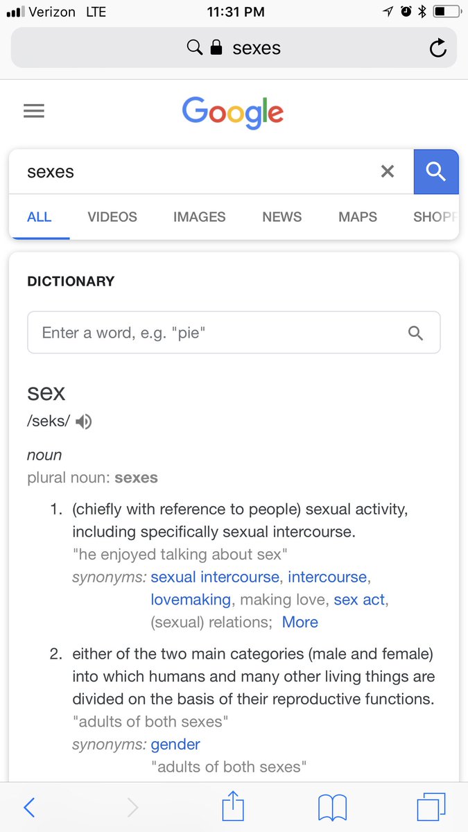 Roger Hutto The Dictionary Used By Google The Bastion Of Conservative Thought When You Look Up Sexes Notice The Bottom It Lists Gender As A Synonym Of Sex Because They Roger Hutto The Dictionary Used By Google The Bastion Of Conservative Thought When You Look Up Sexes Notice The Bottom It Lists Gender As A Synonym Of Sex Because They