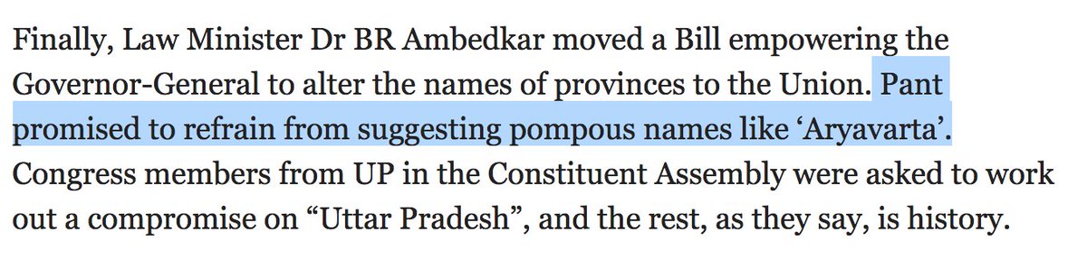 2. The centre had to put its foot down. Ambedkar made some changes and Pant had to promise not to continue with pompous names. They still think they are India, don& #39;t they? :)