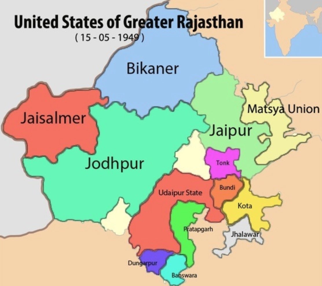 5. It continued to evolve rapidly. This time the big princely states agreeing to join; in particular Jaipur. Finally, in the 1956 reorganisation of states, it settled to its present confines.