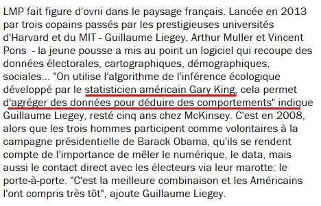 Je me concentre ici sur LMP & LREM, car j'ai bcp de datas sur le phénomène (sic). "Comment ça marche ?"  #MichelChevaletInsideIls utilisent un algorithme à partir des recherches sur "l'inférence écologique" du statisticien & politologue US Gary King https://fr.wikipedia.org/wiki/Gary_King 